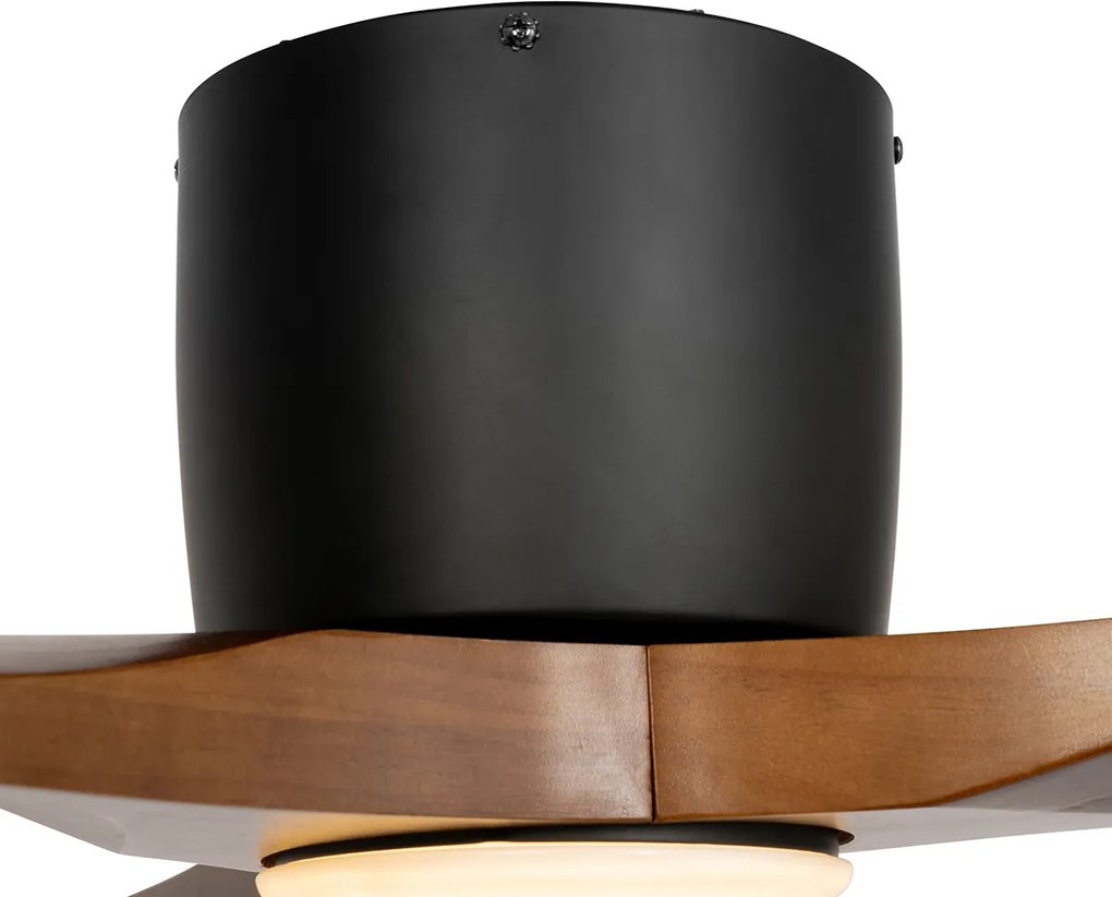 Czarny wentylator sufitowy z drewnem 131,5 cm z możliwością ściemniania LED z pilotem - Jerri