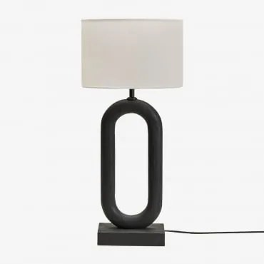 Lampa Stołowa Z Drewna Mango Tiberia Nizina Czarna & Arlina Biała Ø30 Cm - ↑20 Cm - Sklum