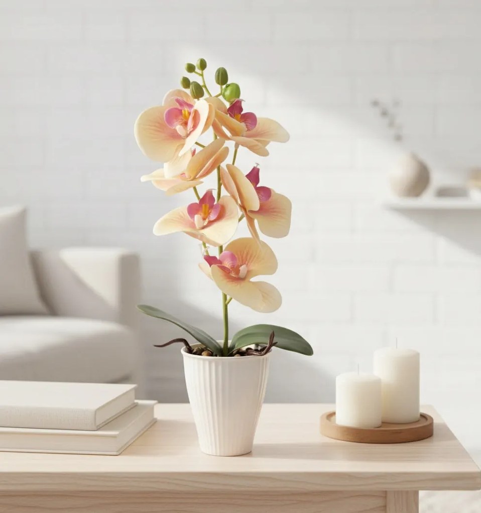 Storczyk w Doniczce Orchidea 37 cm Kwiat Sztuczny Żółty Doniczkowy Ozdobny