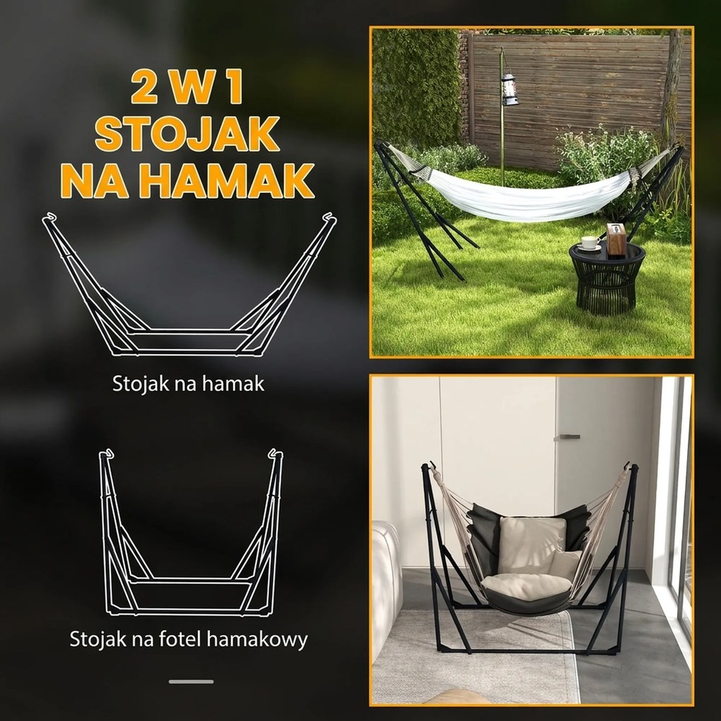 Outsunny Stojak do Hamaków Czarny 263x89x100cm | Aosom PL