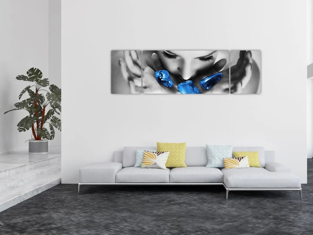 Obraz portretu kobiety z kamieniami (170x50 cm)