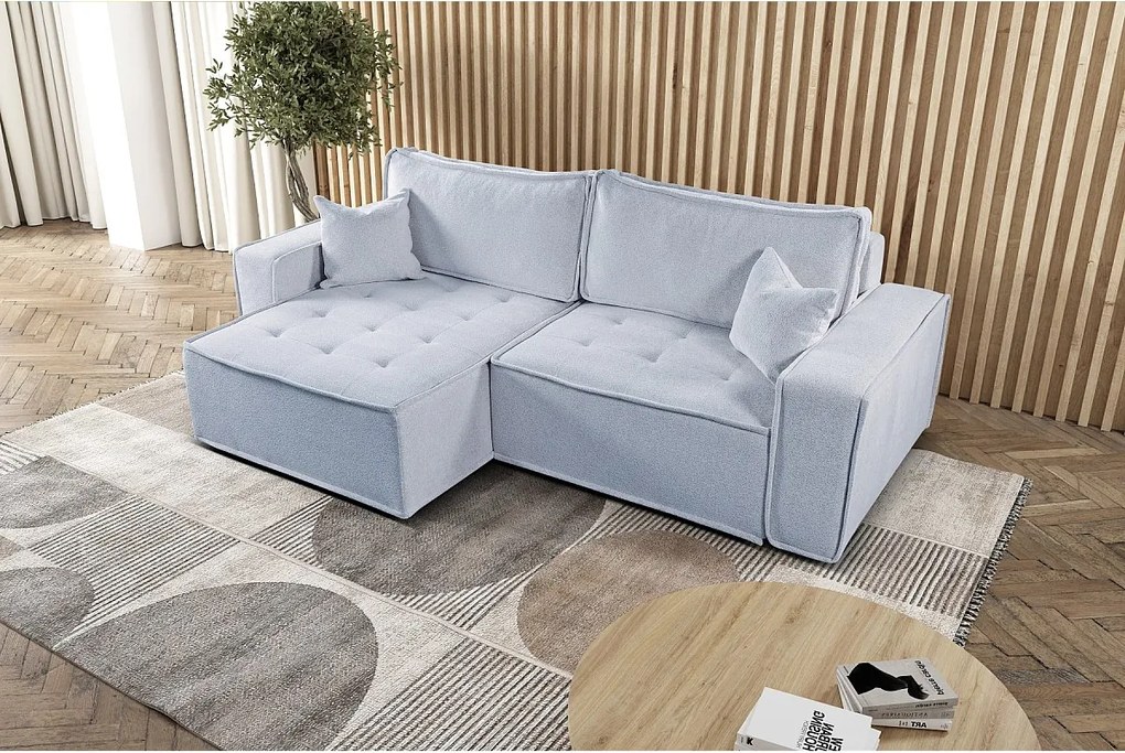 Narożnik z funkcją spania w kształcie L Bohoo, tkanina Raven, Jasnoszary, Lewy