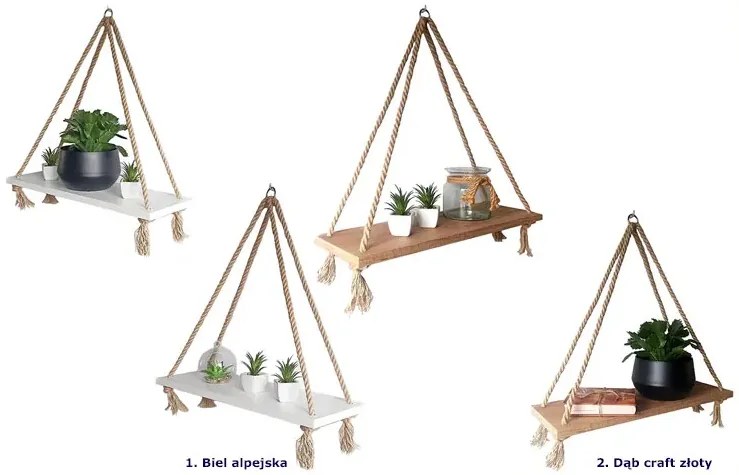 Komplet dwóch dębowych półek na linach K6-E28