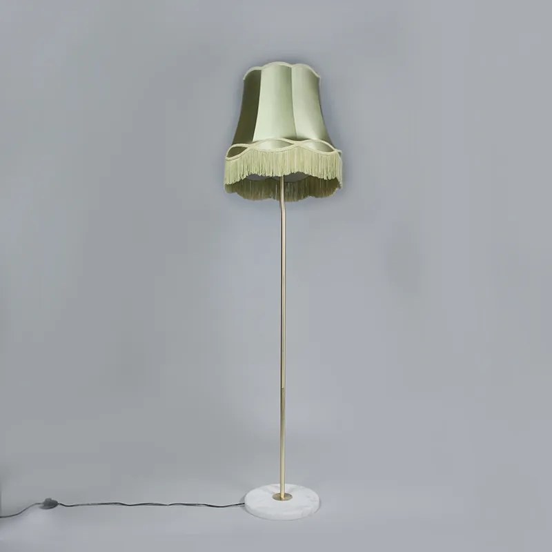 Lampa podłogowa Retro mosiężna z abażurem babcinym zielona 45 cm - Kaso Retro Oswietlenie wewnetrzne