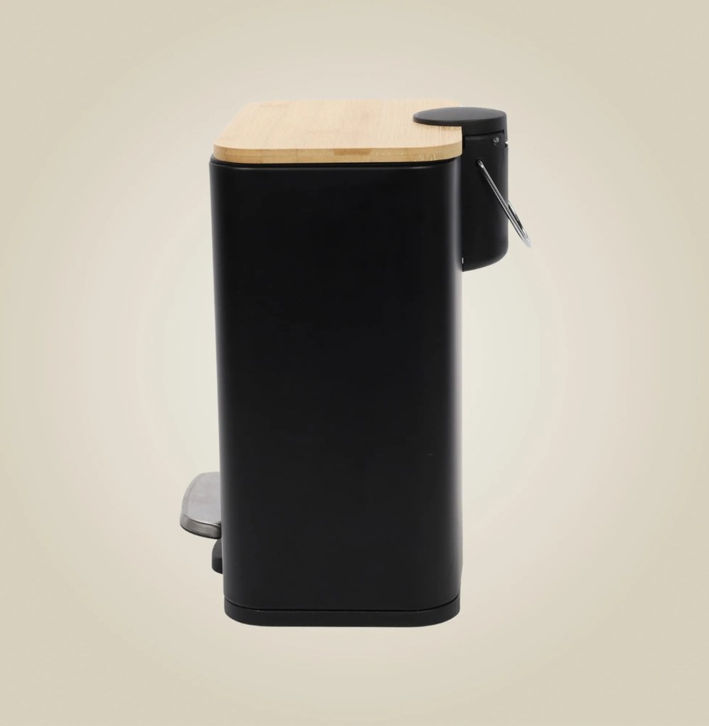 Wąski kosz łazienkowy z bambusem ZETRU, 5 l