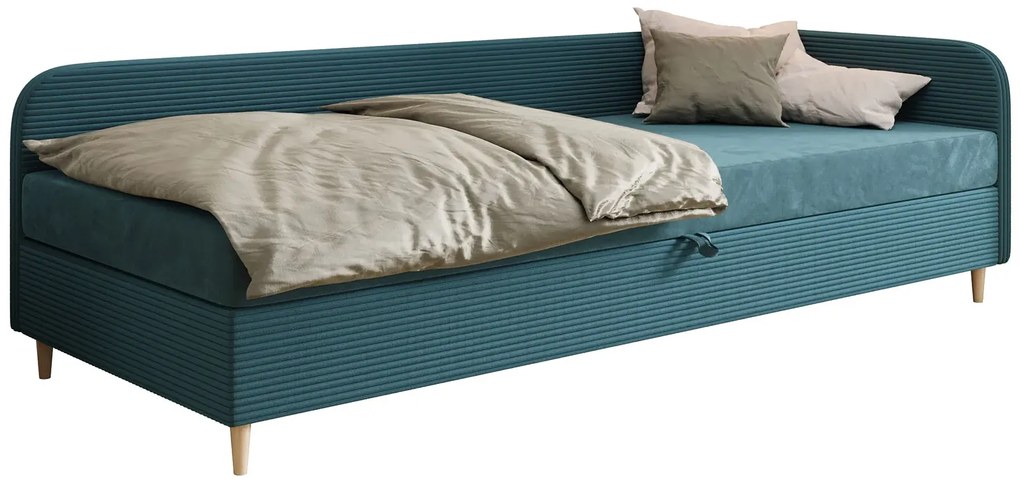 Prawostronne łóżko z pojemnikiem na pościel morski 100x200 Z2-D04