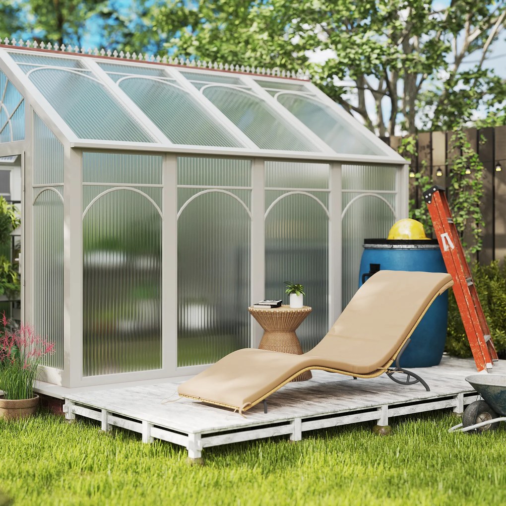 Outsunny Leżak Rattanowy Ogrodowy z Poduszką, Wodoodporny Leżak 120 kg Nośności 166 x 63 x 76 cm Beżowy