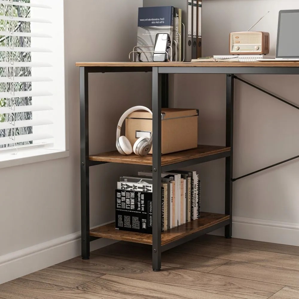 Biurko komputerowe – metalowe, styl gamer, design loftowy/industrialny, 2 półki boczne, 120 cm