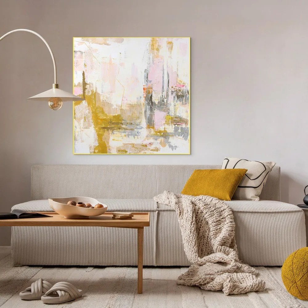 Obraz drukowany z ręcznie malowanymi elementami na płótnie z ramą w zestawie 102x102 cm New Age Yellow – Malerifabrikken