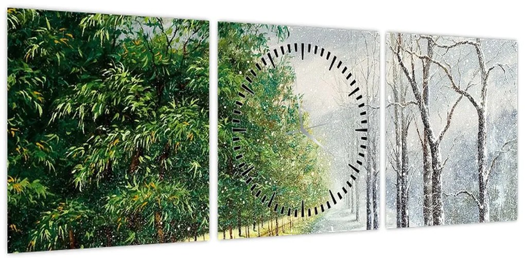 Obraz - Zima kontra lato (z zegarem) (90x30 cm)