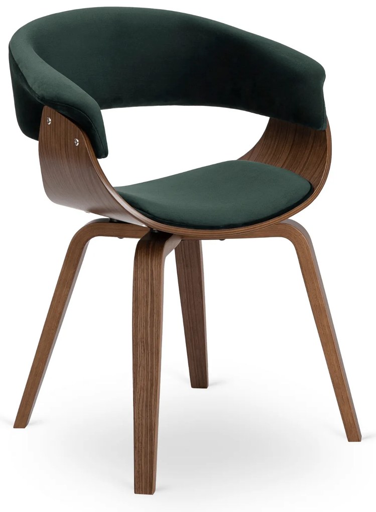 Krzesło Tapicerowane Z Drewna Giętego Do Jadalni GARY Zielone/Orzech Welurowe Nowoczesne Loft