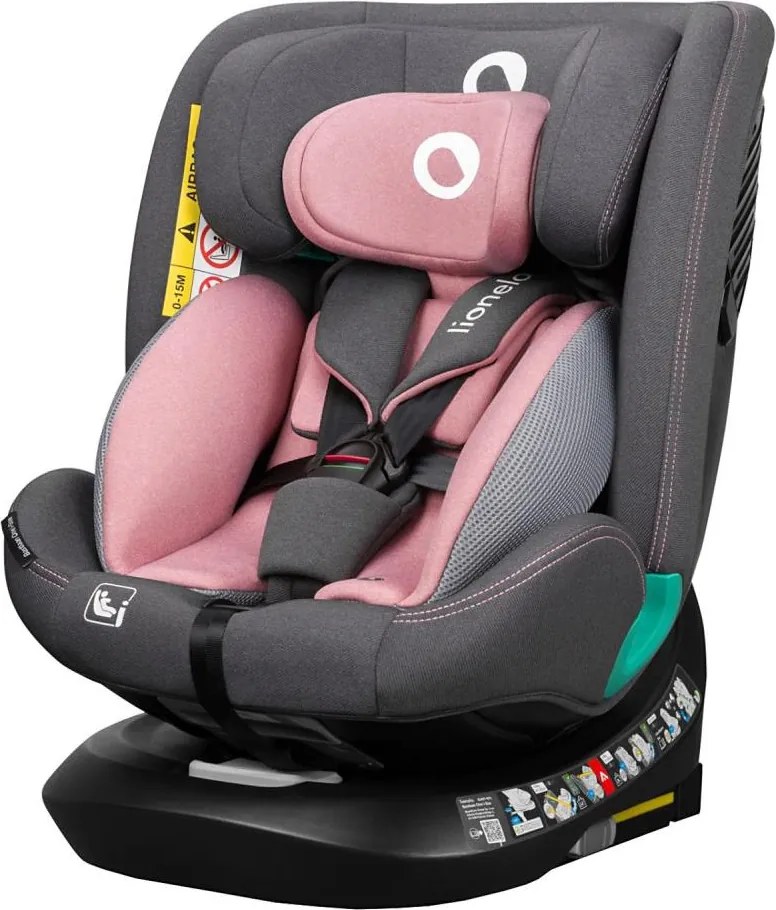 Lionelo - Obrotowy fotelik samochodowy z bazą BASTIAAN ONE i-Size 40-150 cm Pink Rose