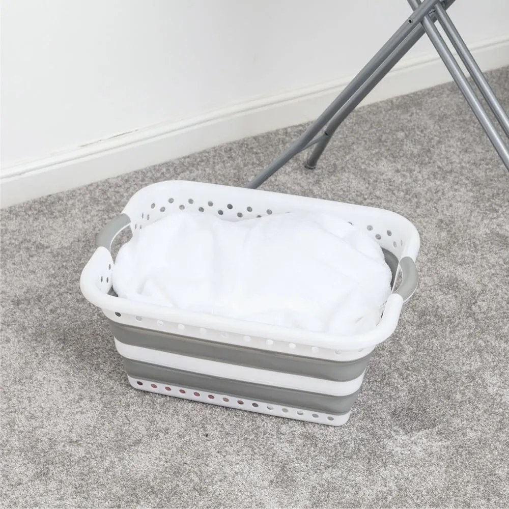 Biało-szary plastikowy kosz na pranie 40 l – Addis