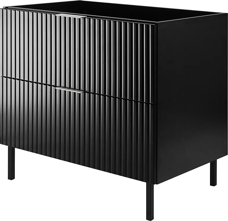 Szafka pod umywalkę, Czarny, 80 x 77 x 46 cm, uchwyt srebrny, nogi czarne, bez blatu