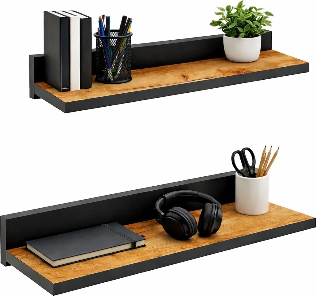 Zestaw Półek Czarny Wiszących + Dąb Craft 2 Szt C7-W57