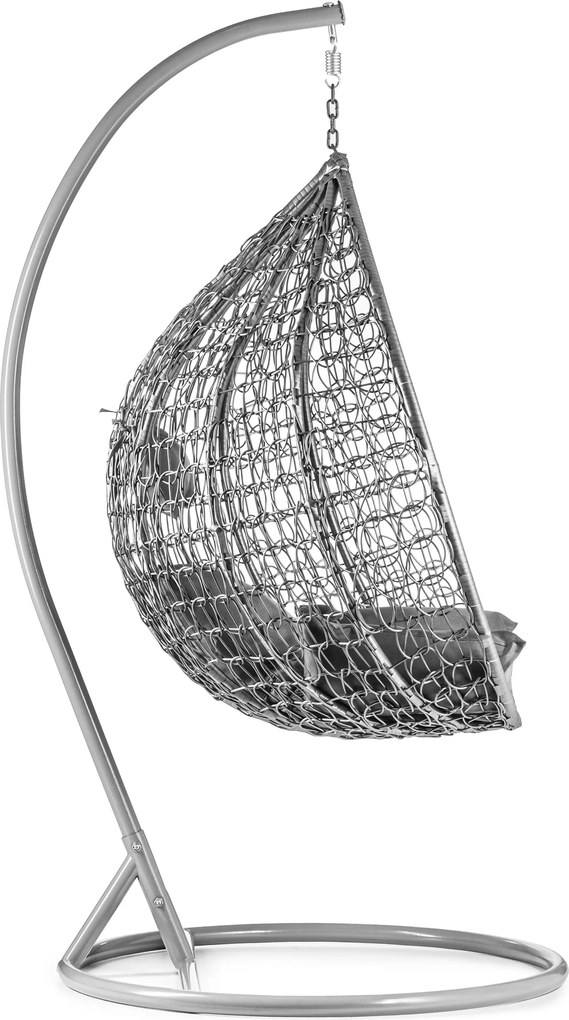 Szare krzesło wiszące KOKON ze stojakiem, szara poduszka