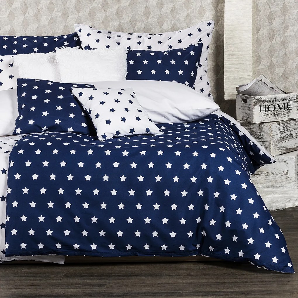 4Home pościel bawełniana Stars Navy blue, 140 x 200 cm, 70 x 90 cm
