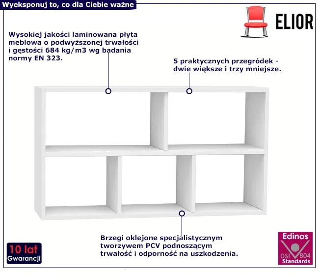 Biała półka regał wiszący 5-komorowy - Onsa