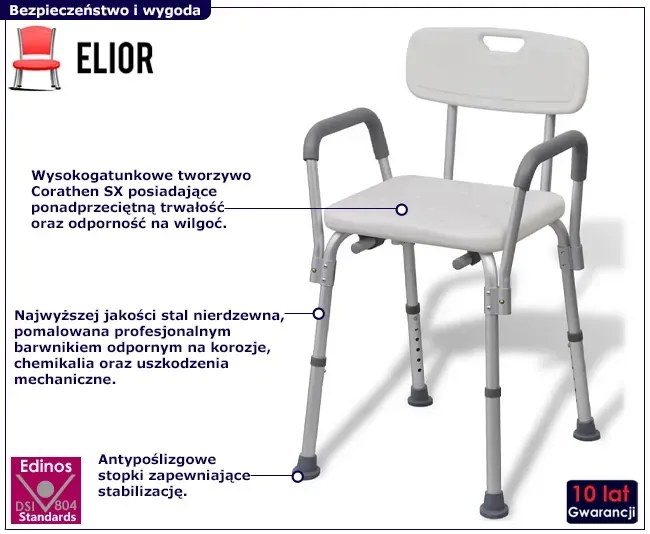 Białe regulowane krzesło pod prysznic W1-C44