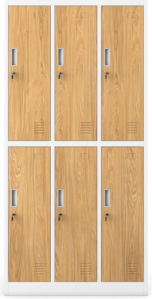 Szafa socjalna ubraniowa 6-drzwiowa biała/złoty dąb, 900x1850x450 mm: IGOR Eco Design