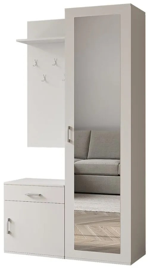 Garderoba POLA do przedpokoju z lustrem i szafką na buty - biały mat