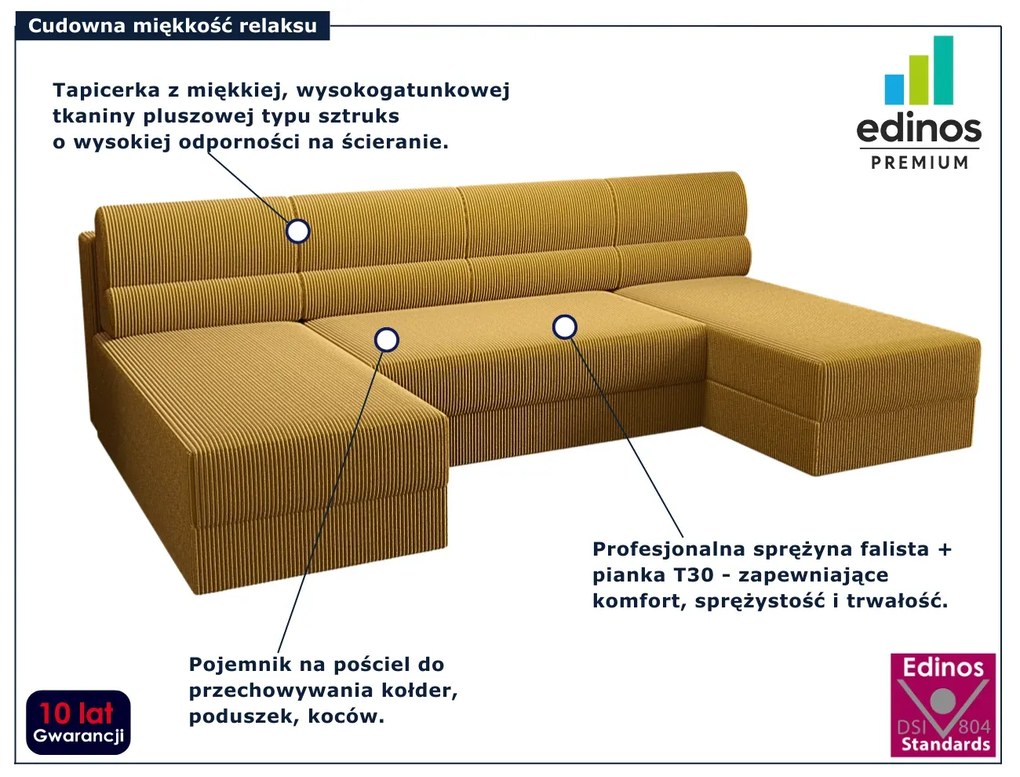 Żółty narożnik sztruksowy z funkcją spania - Torvesso