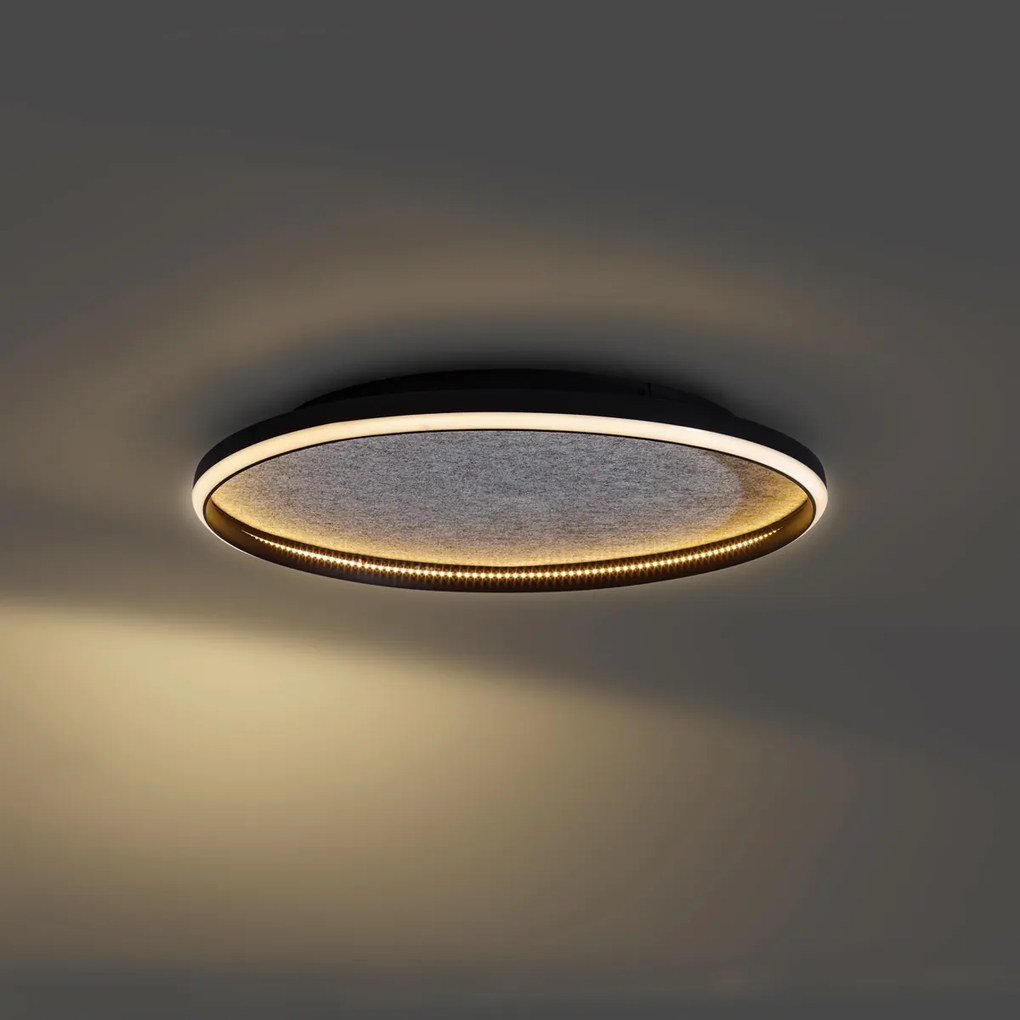 Designerska lampa sufitowa czarna z filcem, w zestawie LED z 3-stopniowym ściemnianiem - Xavi Felt