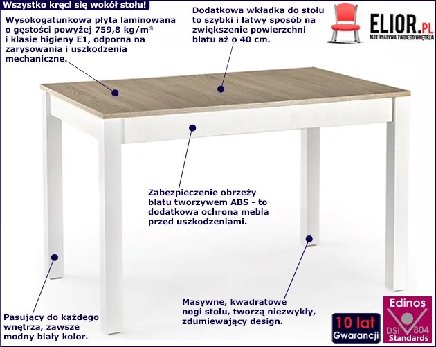 Stół rozkładany - dąb sonoma+biały L6-R53