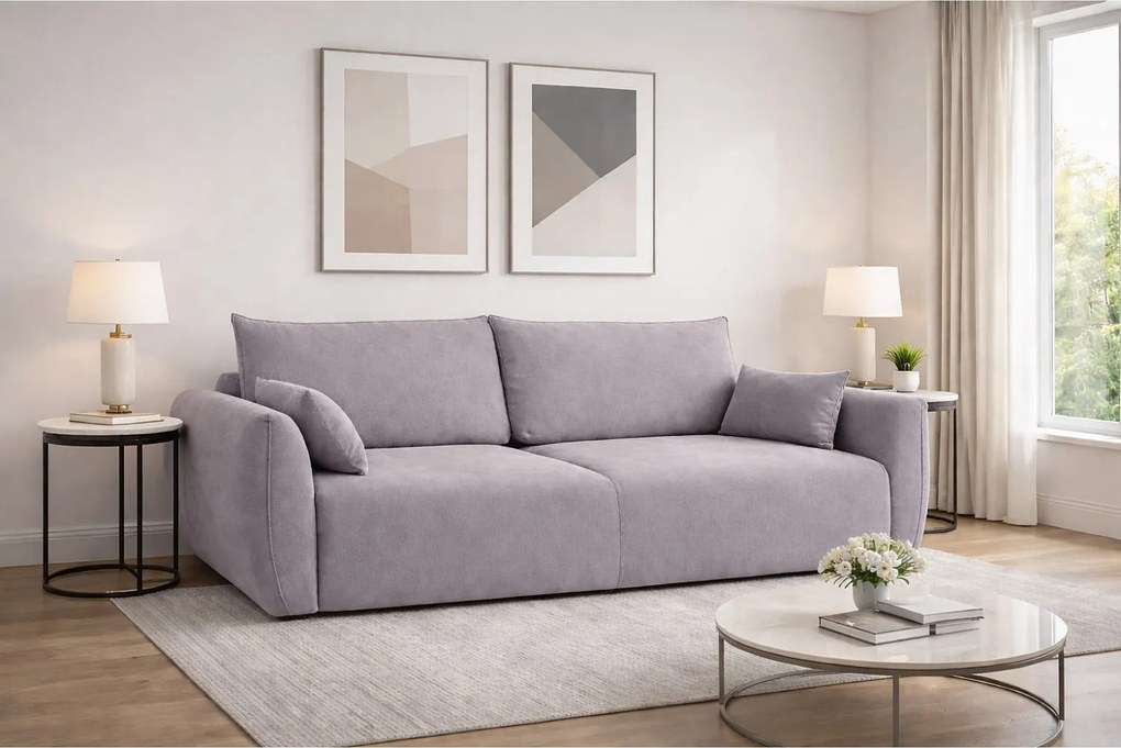 Sofa z funkcją spania i pojemnikiem, tkanina welurowa Salvador, Szary, Zephira