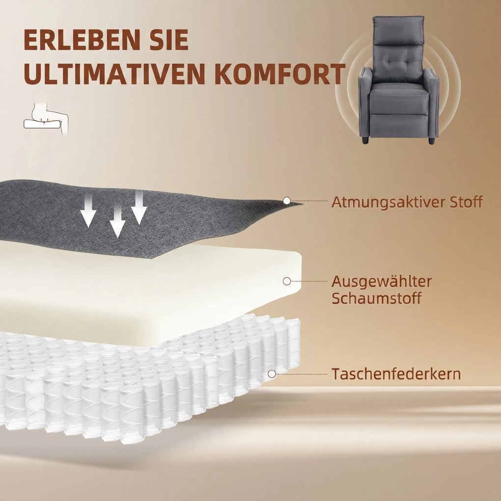 HOMCOM Fotel relaksacyjny z masażem wibracyjnym, wygląd lnu, odchylany z piankowym wypełnieniem, podnóżek, szary | Aosom PL