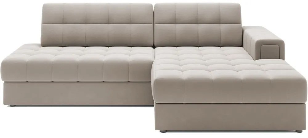 Beżowy aksamitny rozkładany narożnik (prawostronny/z szezlongiem) Blezalt – ELTAP