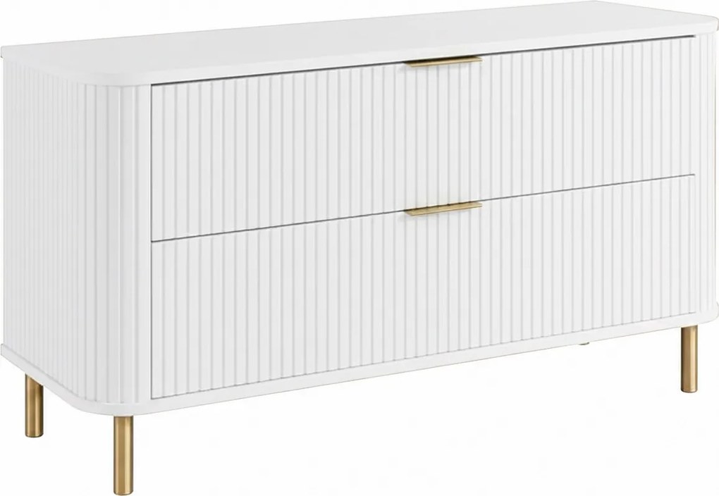 Szafka łazienkowa stojąca z szufladami i metalowymi nóżkami, kolor Biały, uchwyt złoty, nóżki złote, 120 x 41,5 x 66,7 cm