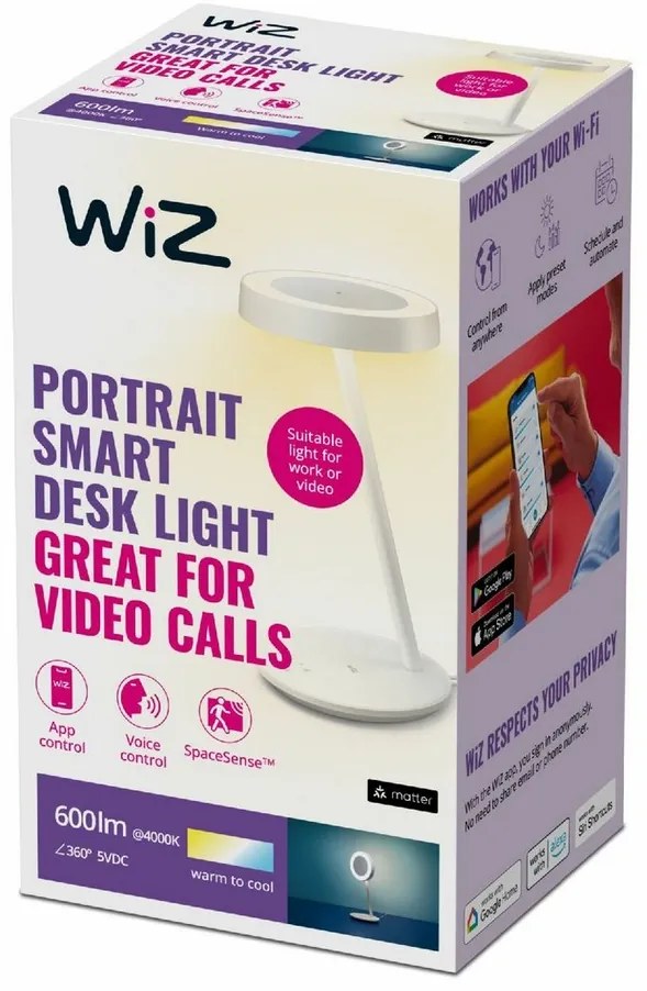 WiZ 8720169072695 lampa stołowa LED Portrait,biała, 1x 10 W 600 lm 2700-6500 K