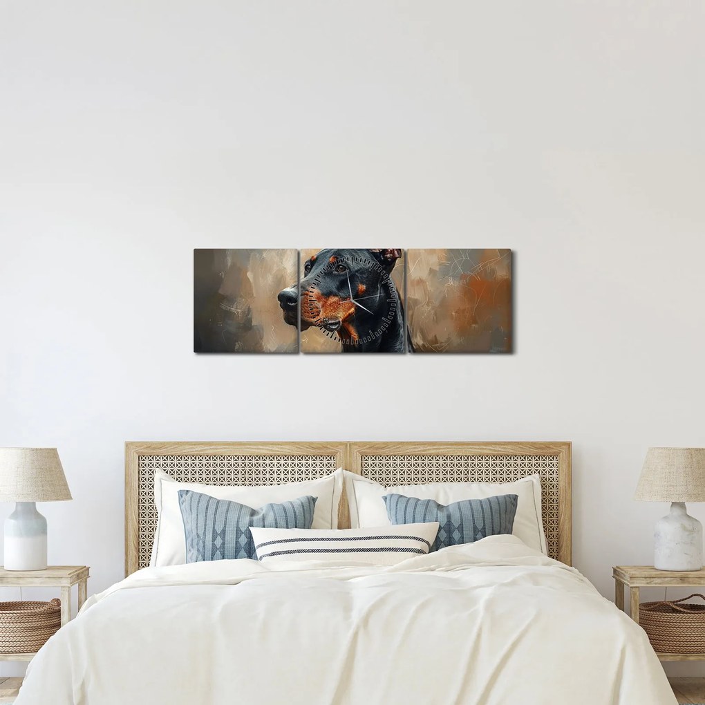 Obraz - Portret Dobrmana (z zegarem) (90x30 cm)