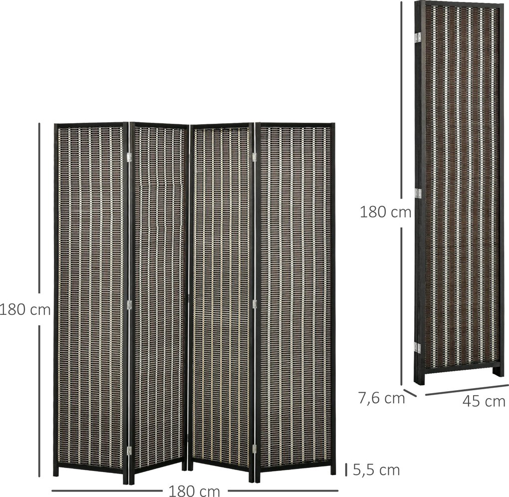HOMCOM Parawan Dzielący Przestrzeń, Składany, Drewno Sosnowe/Bambus, 180 x 180 cm, Brązowy/Czarny