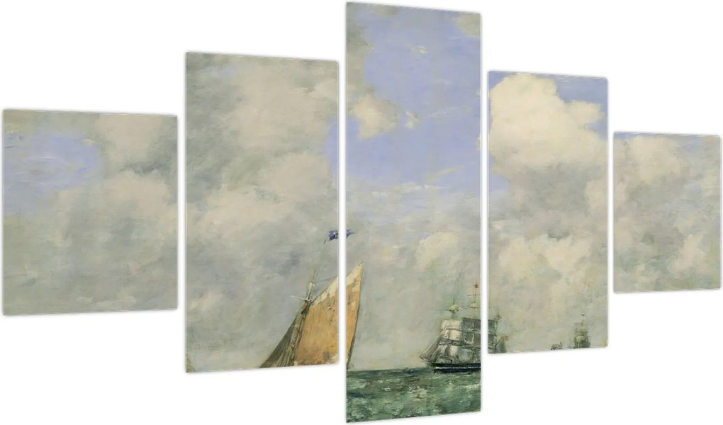 Obraz - Eugène Boudin, Ships and Sailing Boats Leaving Le Havre, reprodukcje (125x70 cm)