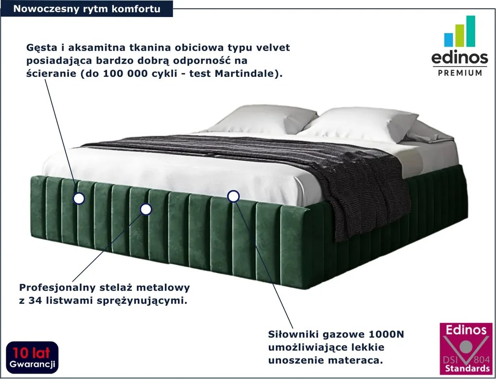 Zielone welurowe łóżko z pojemnikiem 5 rozmiarów G8-M25