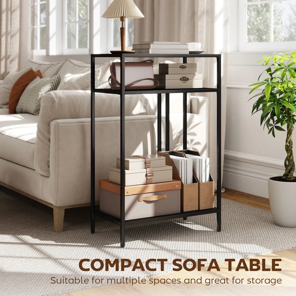 HOMCOM Stolik Konsolowy z 3 Półkami Wąski Stolik do Przedpokoju Metalowa Rama do Salonu, Przedpokoju, 55 cm, Czarny | Aosom PL