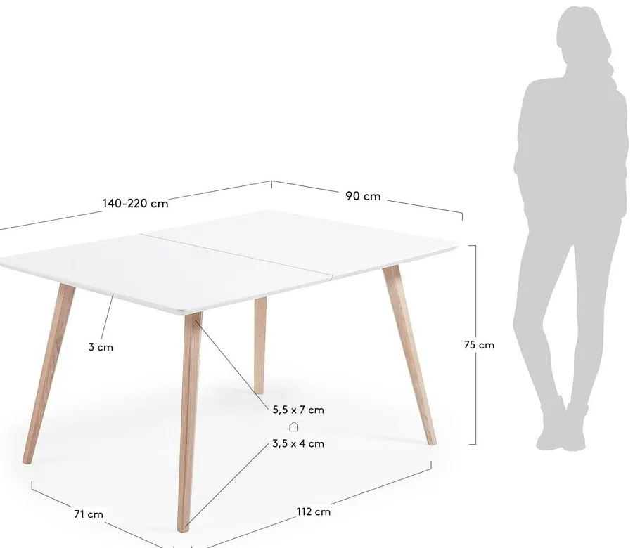 Rozkładany stół z dodatkowym blatem 90x140 cm Eunice – Kave Home