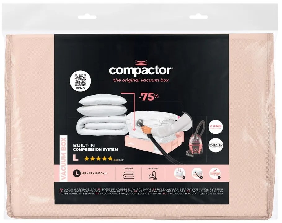 Plastikowy pojemnik próżniowy pod łóżko 65x45x15,5 cm Pink Edition – Compactor