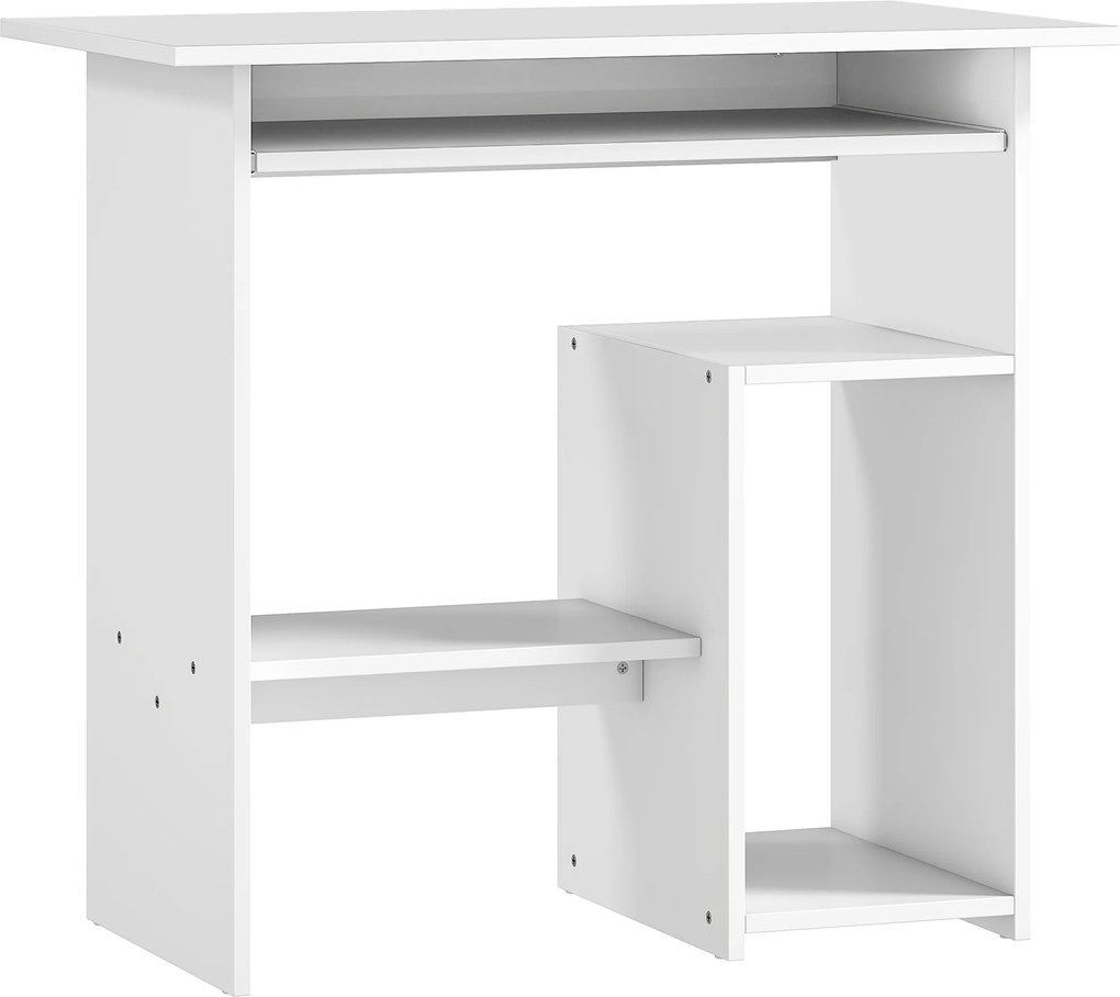 HOMCOM Biurko komputerowe, z półkami, Płyta wiórowa, Metal, 80 x 45 x 75 cm, Białe