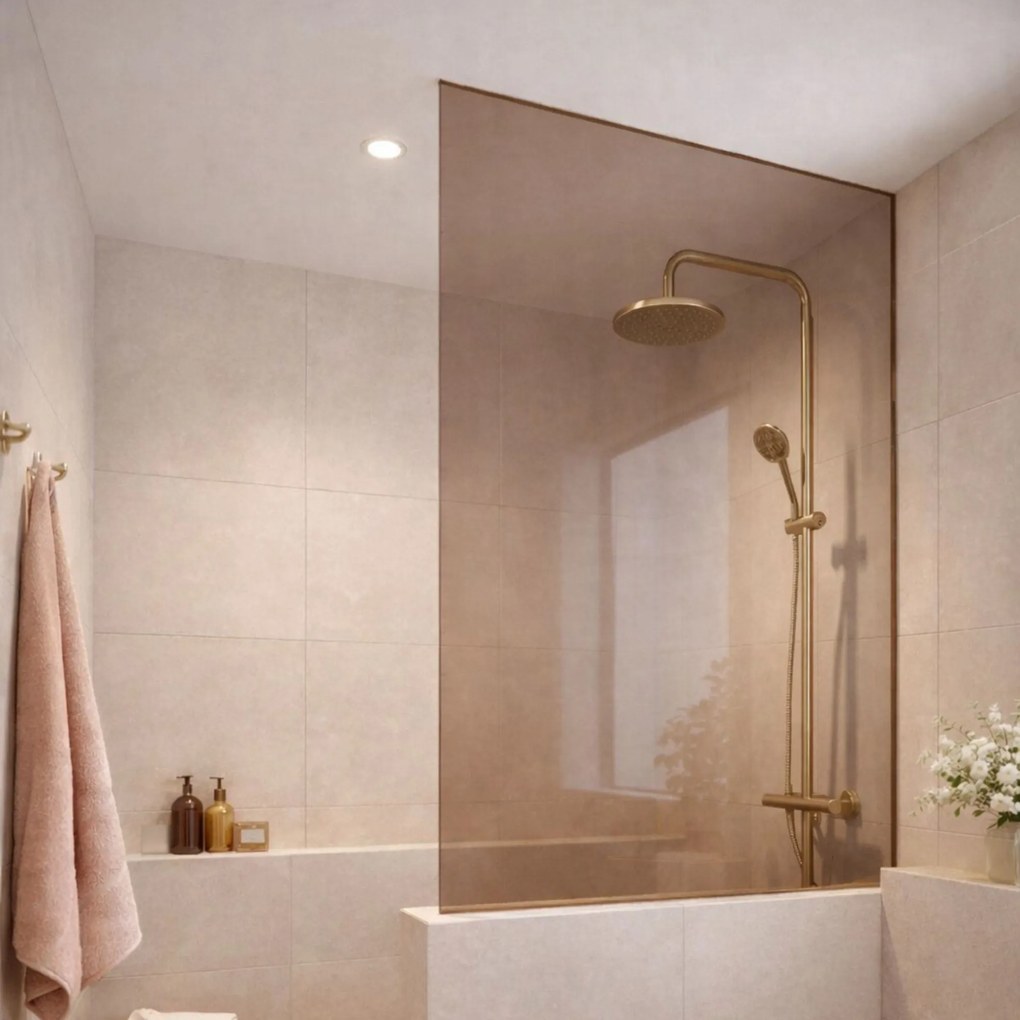 Ścianka prysznicowa Walk In MOLIS HALF Classic Brown szkło brązowe | Różne rozmiary : Kolor profili kabiny - chrom / srebrny, Rozmiar - 90 x 180 cm