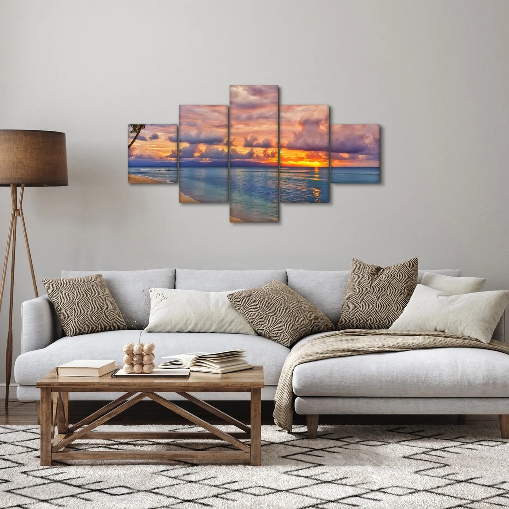 Obraz - Zachód słońca na plaży (125x70 cm)
