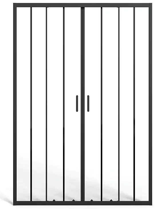 Podwójne przesuwne drzwi prysznicowe z matowego czarnego metalu - Szkło antyosadowe - 140 x 195 cm - BAVIODA