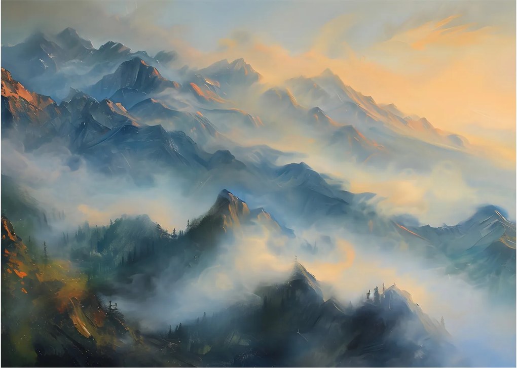 Obraz na szkle - Malowany górski krajobraz (70x50 cm)