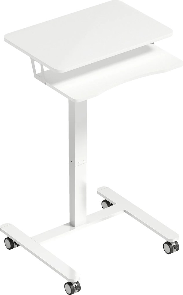 HOMCOM Stojące Biurko Regulowane, Mobilne Biurko Sit-Stand z Półką na Klawiaturę, Kółkami i Stalową Ramą, Biały | Aosom PL