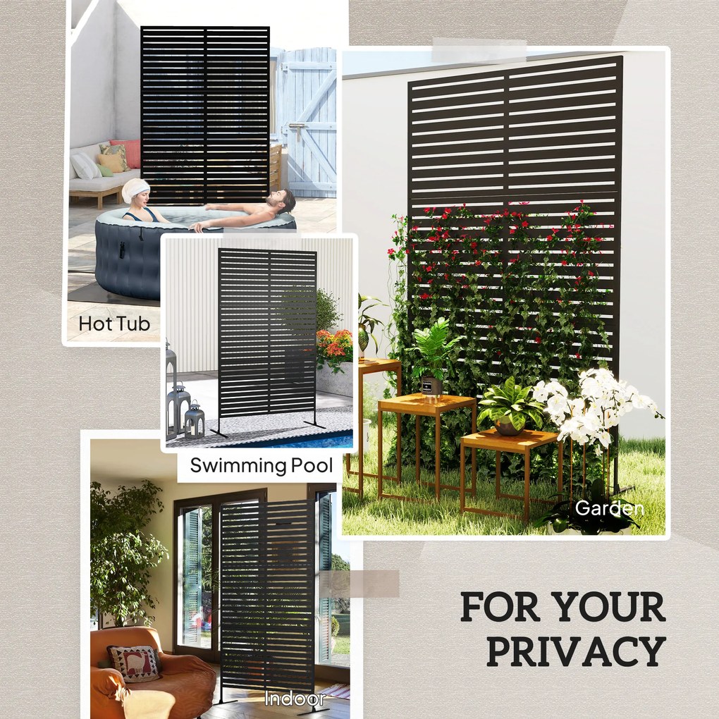 Outsunny Zewnętrzny Parawan Metalowy, Design z Lameli, Dekoracyjny Parawan Rozdzielający na Taras, Ogród, Balkon, Czarny