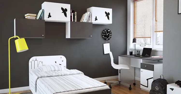 Biało-grafitowe łóżko młodzieżowe 90x200 Erwa 9X - 5 kolorów