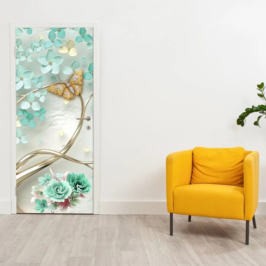 Fototapeta na drzwi - Kwiat z motylami (95x205cm)