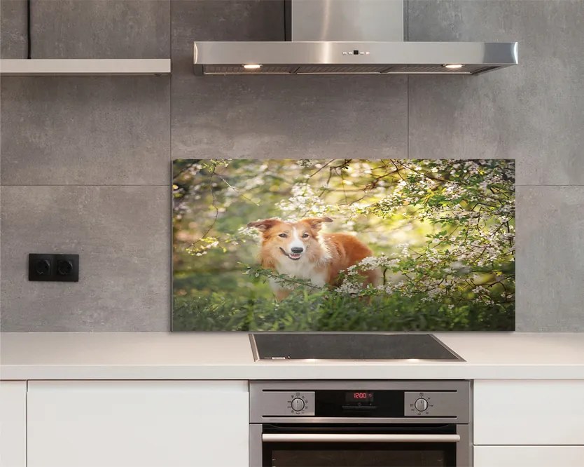 Szkło Ozdobne do Kuchni Pies wśród Leśnych Kwiatów